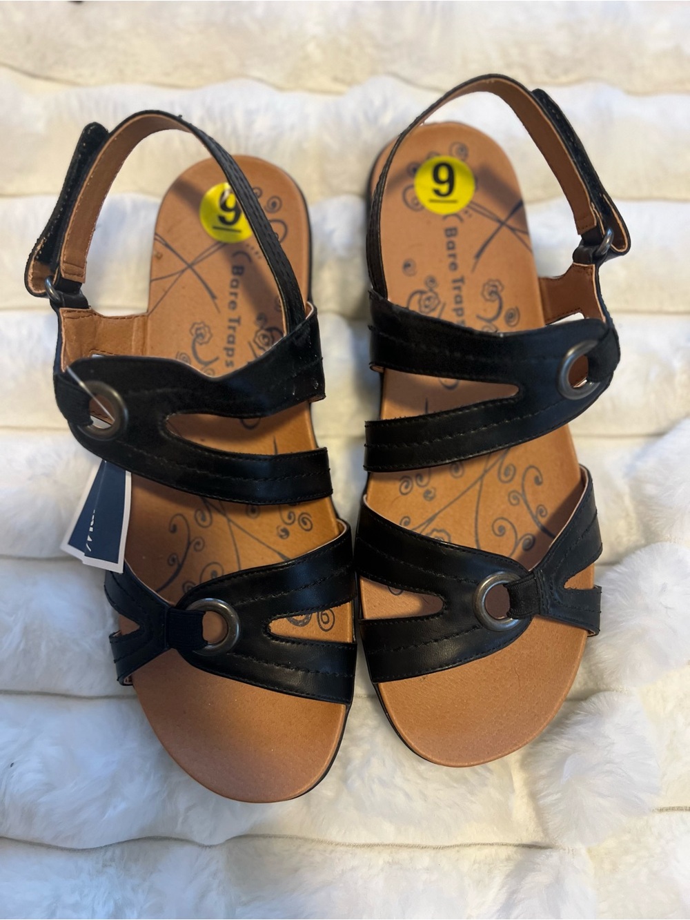 BareTraps Black Triple-Strap Ring Accent Sandals